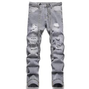 Breathable <b>Men</b> <b>Ripped</b> Denim Pants Customized Logo <b>Men's</b> Vintage Wash <b>Ripped</b> Straight Leg Stacked <b>Jeans</b> Distressed Pants - Product Image 6