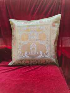 Ethnic Silk Cushion Covers 16x16 Brocade Elephant & Peacock DesignThrow <b>Pillows</b> Indian Sofa Bohemian Silk <b>Pillow</b> Home & Gift - Product Image 5