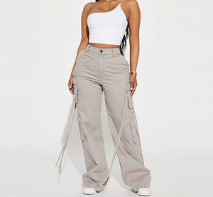 Nouvelle mode Pantalon cargo droit à taille haute avec grandes poches et coutures Pantalons jeans en denim à jambes larges pour hommes Ronpex - Product Image 1