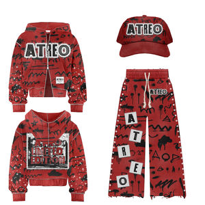 Ensemble survêtement et sweat à capuche pour homme personnalisé, fermeture éclair, effet délavé à l'acide, strass, surdimensionné, lourd, broderie délavée - Product Image 5