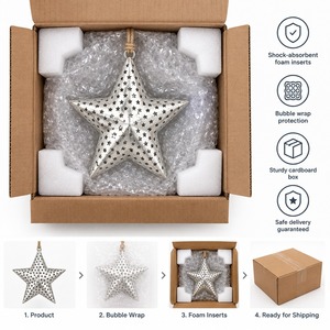Adorno Colgante de Estrella de Metal Plateado, Decoración Tradicional para Árbol de Navidad, Adorno Rústico para el Hogar en Navidad - Product Image 3