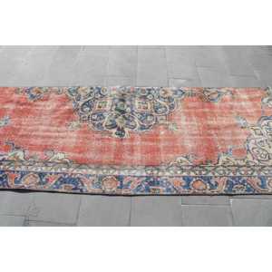 Turkish Vintage Rug 3.3x9.1 ft (102x276 cm), <b>Red</b> Moroccan <b>Wool</b> Rug - Product Image 3