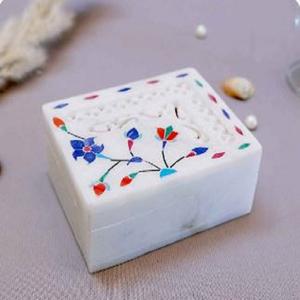 Forme carrée de boîte en marbre hautement demandée pour boîte en marbre cadeau à un prix abordable du fournisseur indien Boîte à bijoux en marbre - Product Image 1