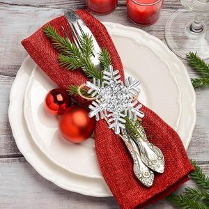 Servilletero de plata alemana de lujo con copos de nieve, servilletero de diamantes de imitación con copos de nieve de Navidad para bodas, fiestas para Decoración de mesa - Product Image 6