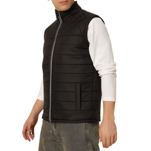 Men's Custom Logo Down Puffer Vest - High-Quality Warm Quilted Solid Black Streetwear Breathable Jacket Winter Layer Vest - Product Image 5