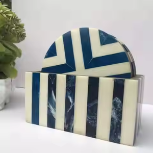 Ensemble de 4 sous-verres carrés écologiques en os incrusté au design unique, pour thé, eau, boissons, décoration de table et de cuisine, protection artisanale - Product Image 2