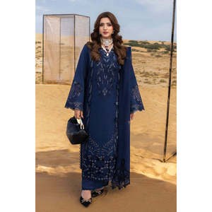 Ensemble 3 pièces Rang Rasiya : Chemises en mousseline brodées découpées au laser et dupatta, avec pantalon brodé en tissu Khadi Net - BIC-4773 - Product Image 1