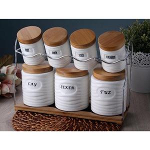 SET di spezie 7 pezzi in porcellana GÖNÜL con coperchio in legno - Product Image 1
