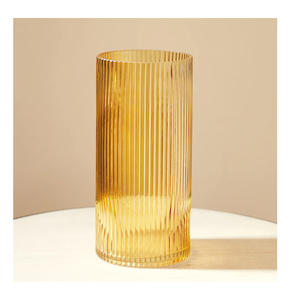 Nueva colección jarrón de vidrio soplado a mano hermoso jarrón de vidrio acanalado marrón claro para salas de estar áreas de comedor decoración de dormitorios - Product Image 6