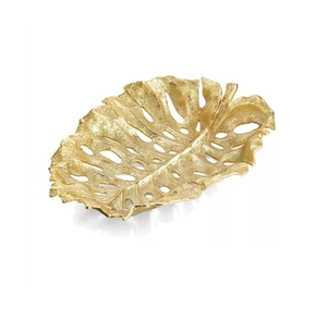 Gold Monstera Leaf Metal Decorative <b>Tray</b> with Cutout Design for Centerpieces Decorative <b>Tray</b> Designer - Product Image 1