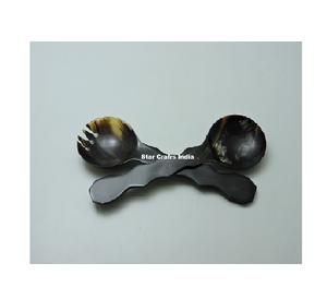 Hot Sell Indian Handmade Buffalo Horn Salad Servers Set of 2 Pcs Premium Quality Kitchenware <b>Serving</b> <b>Spoons</b> for Home Parties - Product Image 1