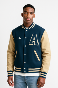 Veste universitaire classique pour homme, style lettreman, mélange de laine, veste de baseball avec manches en cuir, logo personnalisé, décontractée et streetwear - Product Image 3
