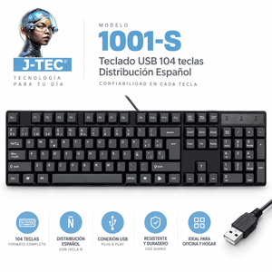 Teclado Español USB. Teclado USB con cable en español, 104 teclas, tamaño completo, teclado de plástico, Plug and Play para computadora de escritorio y portátil - Product Image 1