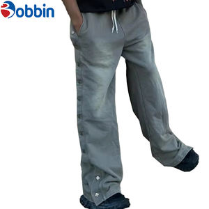 Pantalons de survêtement en coton molletonné vintage pour homme BOBBIN INDUSTRIES, logo personnalisé, ample, bouton latéral, jambe large, délavage acide - Product Image 2