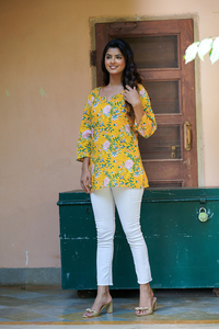 เสื้อสไตล์โบฮีเมียนแบบดั้งเดิมผ้าฝ้ายทอบนสกรีนพิมพ์ลายทำด้วยมืออย่างยั่งยืนแบบสบายๆสำหรับสวมใส่ในชีวิตประจำวัน - Product Image 5