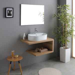 Mueble de Baño Suspendido de Pared de Roble Natural de 80 cm con Lavabo Kos - Product Image 1
