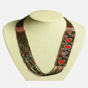 Hermoso corazón rojo y azul estampado pequeñas semillas nativas collares con cuentas collares hechos a mano para mujeres y niñas en boda - Product Image 2