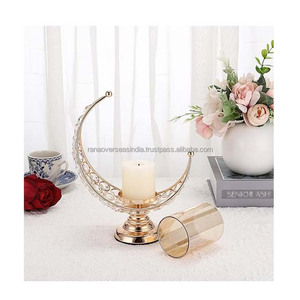 Soporte de luz T de media luna de cristal de Metal lujoso de calidad Superior con cubierta de vidrio Centros de mesa elegantes para decoración de fiestas y bodas - Product Image 2