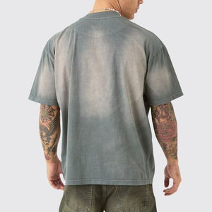 T-shirts personnalisés pour hommes en gros, coupe oversize, streetwear, col rond, effet délavé à l'acide, 100% coton - Product Image 2