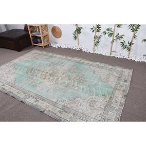 Tapis turc fait main en laine beige bleu classique 5.5 'X 8.9' Patchwork rectangulaire écologique salon traditionnel chambre - Product Image 3