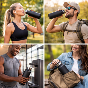 <b>Black</b> Stainless Steel Insulated Vacuum Flask Double Wall Sports Bottle Handle Lid Leakproof Eco-Friendly Temperature Display - Product Image 3