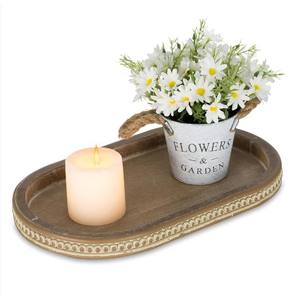 Elegante bandeja de madera de Paulownia de nogal de tamaño personalizado, juego de servicio, bandeja de té rectangular Vintage, mango de madera maciza para uso doméstico, MOQ 20 piezas - Product Image 2