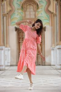 Robe mi-longue en coton 100% à imprimé floral naturel, imprimé à la main, vêtement décontracté, respirant, écologique, robe d'été pour femmes - Product Image 3