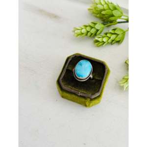 Eli Skeets Blue Ridge Turquoise Rose Gold Plated Sterling Silver <b>Adjustable</b> <b>Ring</b> Bezel Invisible Setting One Size Fits All Gift - Product Image 3