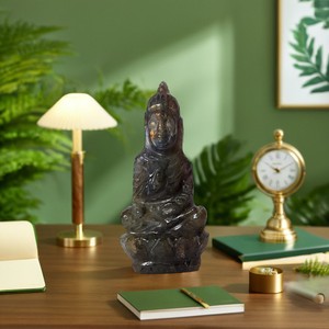 Wholesale Handmade Natural Labrodolite Crystal Laughing Buddha <b>Sculpture</b> Semi-Precious <b>Stone</b> Crafts Engraved for Sale - Product Image 3