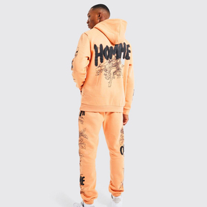 Sweat à capuche vintage personnalisé et pantalon évasé à fermeture éclair ensemble deux pièces survêtement imprimé délavé au soleil et à l'acide survêtement pour hommes - Product Image 6