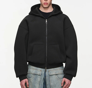 เสื้อมีฮู้ดผ้าขนแกะแบบหนาพิมพ์ลายสำหรับผู้ชายเสื้อฮู้ดแบบครอปโอเวอร์ไซส์แบบซิปเต็มตัวผ้าขนแกะปักแบบกำหนดเอง - Product Image 4