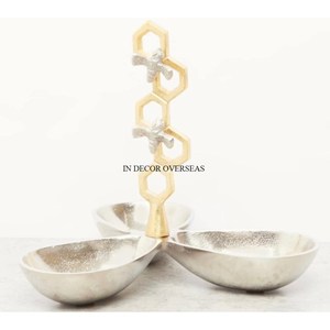 Silver Color Shiny Mirror Polished Round Shape <b>Heavy</b> <b>Duty</b> Metal Bowl With High Grade Gold Plated Unique Designer Base With Spoon - Product Image 4