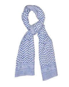 Hand block printed Premium Cotton Scarf in blue ikat design