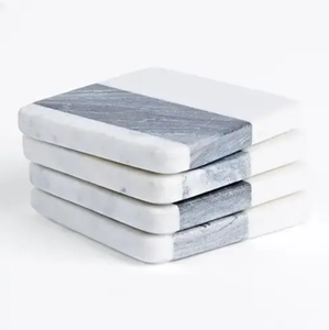 Ensemble de dessous de verre en pierre naturelle fabriqué à la main haute tendance Double-ombre marbre carré table décorative moderne cuisine tasse tapis tampons - Product Image 6