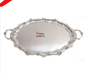 ถาดเสิร์ฟสแตนเลสโลหะสีเงินพร้อมดีไซน์ดอกไม้สำหรับร้านอาหารโรงแรมและบาร์ - Product Image 5