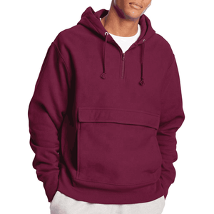 High Quality 100% Cotton <b>Black</b> Thermal Pullover <b>Hoodie</b> for Men Wholesale Customizable Embroidered Print Quarter Zip for Winter - Product Image 1