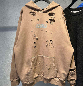 Sweat à capuche vintage délavé tendance à la vente chaude, sans cordon, surdimensionné, en molleton français 100% coton, pour homme, hiver - Product Image 1