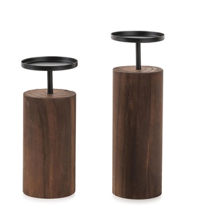 Candelabros artísticos de madera con soporte de metal negro Decoración del hogar de estilo cálido natural para cualquier habitación - Product Image 1