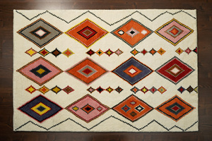 Alfombra de lana Bohemia hecha a mano moderna de calidad superior, patrón geométrico inspirado en la arena, pila de felpa lavable para uso doméstico - Product Image 4