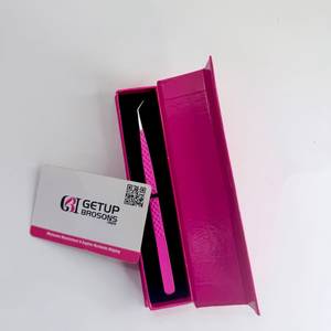 Pince à épiler en acier inoxydable GETUP BROSONS IMPEX, pointe lisse rose, 45 degrés, droite, longue, prise en main parfaite, 10 mm, logo personnalisé - Product Image 1