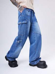 Pantalones Vaqueros Vintage para Hombre con Detalle de Botones - Corte Regular Lavado para Todas las Estaciones (Primavera, Verano, Otoño, Invierno) - Product Image 3