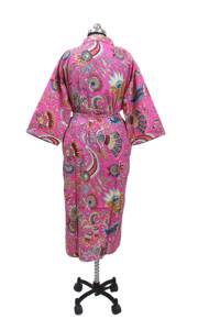 เสื้อคลุมกิโมโนผ้าฝ้ายอินเดียน้ำหนักเบาพิมพ์ลายสีชมพูสำหรับผู้หญิงชุดนอนลำลองฤดูร้อนอาบน้ำอาบน้ำชุดคลุมชายหาดฤดูใบไม้ร่วง - Product Image 2