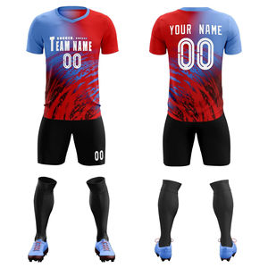 ชุดฟุตบอลแบบซับลิเมชั่นสั่งทำพิเศษ เนื้อผ้าโพลีเอสเตอร์ระบายอากาศ เสื้อเจอร์ซีย์และกางเกงขาสั้น ชุดกีฬาทีม OEM - Product Image 1