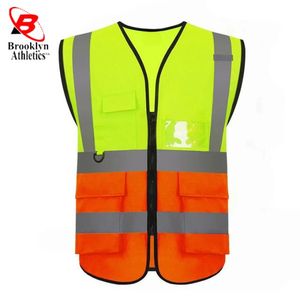 เสื้อกั๊กนิรภัยสำหรับผู้ใหญ่สีส้มผ้าโพลีเอสเตอร์ตาข่ายสะท้อนแสงแขนสั้นรองรับโลโก้ตามสั่ง - Product Image 3