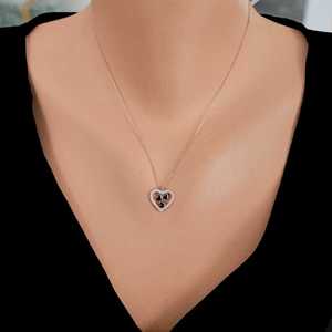 Collar de Plata de Ley 925 con Detalle de Corazón Negro Adornado con Piedras, Regalo para Cualquier Ocasión - Product Image 3