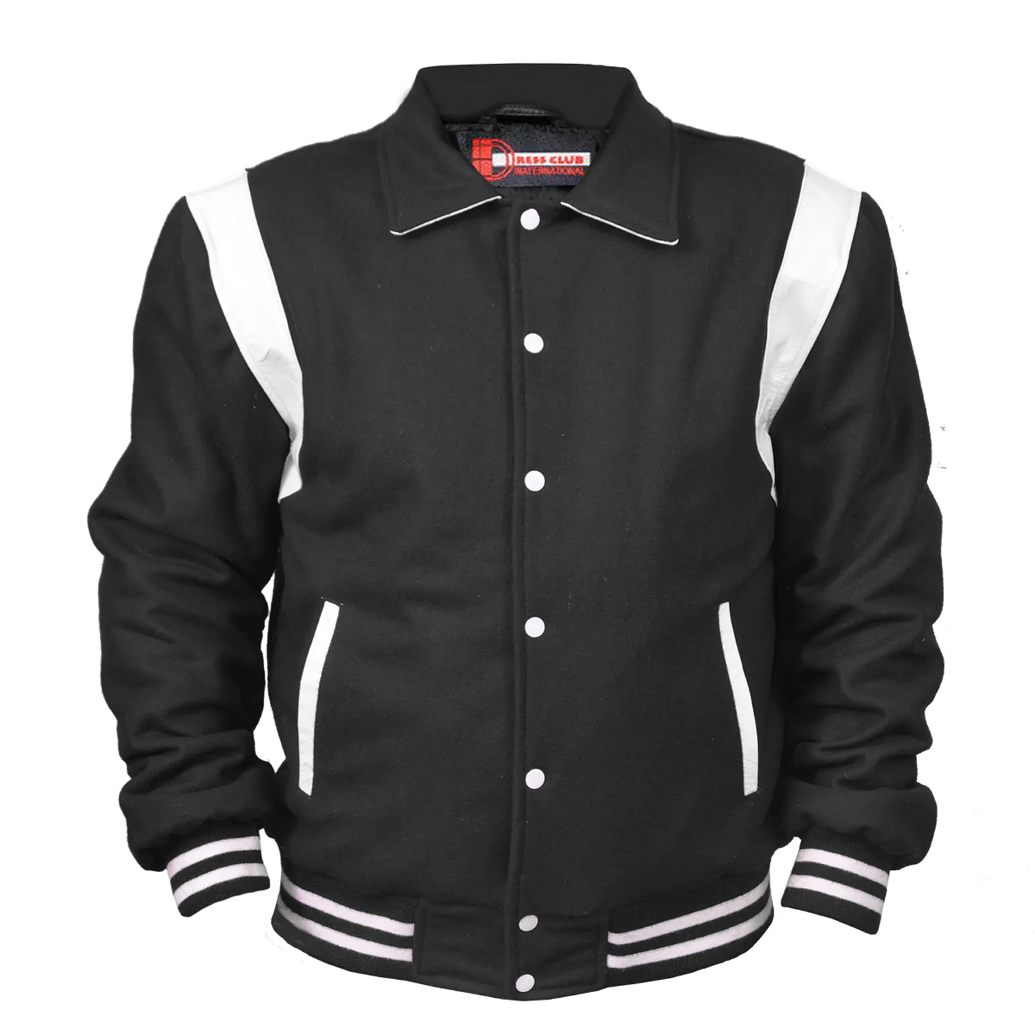 Alta Qualidade Oversized Elegante Patch Jaqueta De Beisebol/Custom Hot Preto Lã & Manga Lã Boa Collar Varsity Jacket