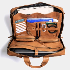 Sacoche pour ordinateur portable en cuir véritable personnalisée, sac de bureau de luxe fait à la main avec organisateur, fermeture éclair supérieure et poche, léger - Product Image 2