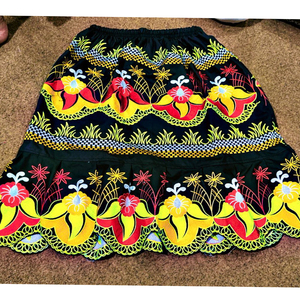 Tela de algodón estampada Color brillante tradición bordado Midi falda mujeres estilo personalizado algodón impreso faldas - Product Image 4