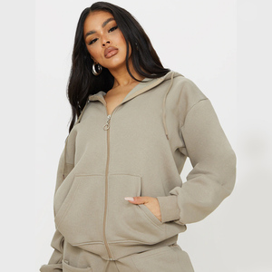 Ensemble pantalon de survêtement et sweat à capuche pour femme Sweat à capuche zippé personnalisé Vêtements de sport pour femme Ensemble de survêtement deux pièces en éponge française - Product Image 3