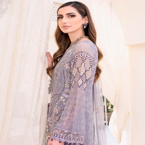 Venta al por mayor de 3 piezas vestido de gasa de seda para mujer Salwar estilo indio paquistaní Ramsha volumen de las bodas para las fiestas para las niñas - Product Image 5